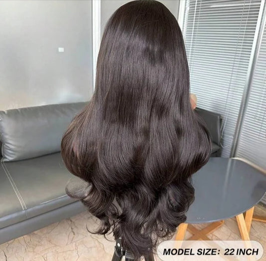 Natural Black Curtain Bangs (Human blend) Lace Front Wig