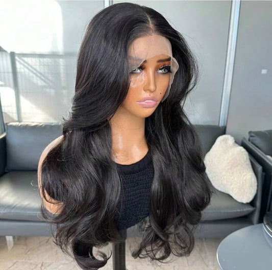 Natural Black Curtain Bangs (Human blend) Lace Front Wig