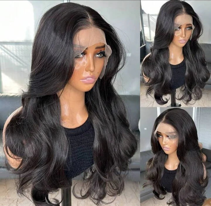 Natural Black Curtain Bangs (Human blend) Lace Front Wig
